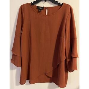 AGB Womens Large Orange Flowy Bell Sleeved Blouse! A1073